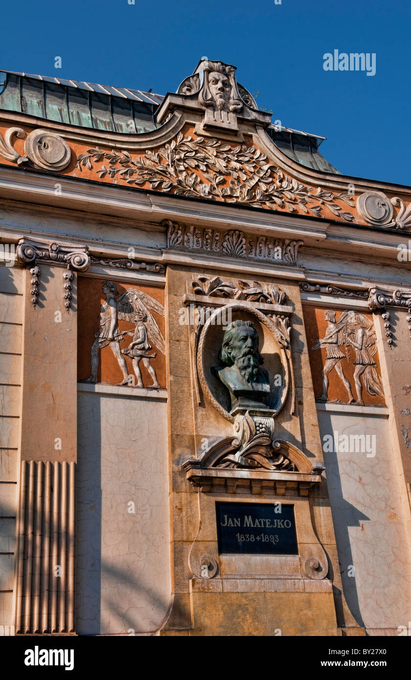 Fontaine et monument à Jan Matejko au centre-ville de Cracovie Pologne ville touristique Banque D'Images