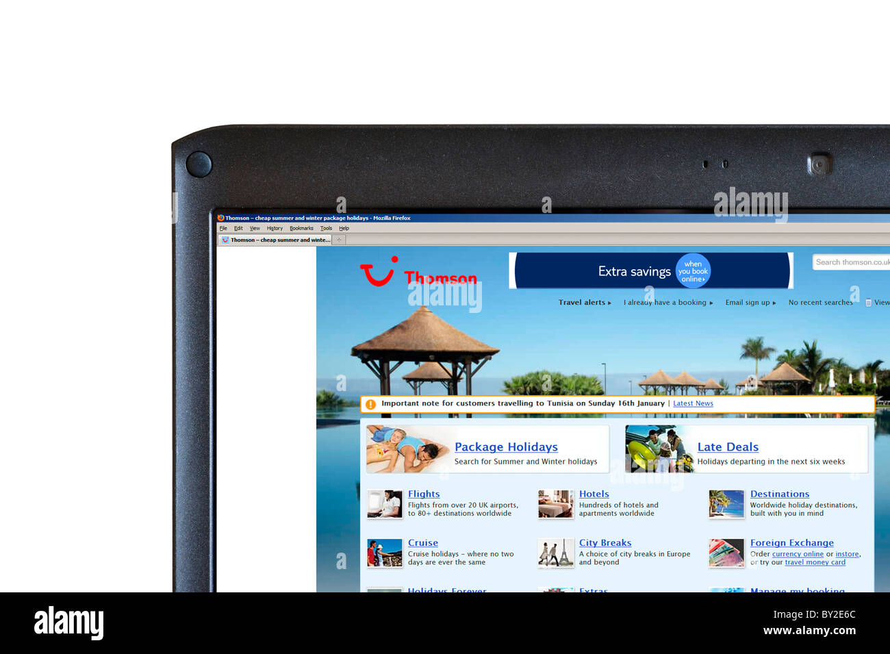 La navigation sur le site web de Thomson Holidays, UK Banque D'Images