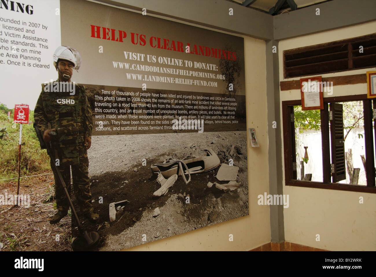 Le musée des mines terrestres au Cambodge près de Siem Reap, accueille une exposition informant les visiteurs sur les dangers des mines terrestres au Cambodge. Banque D'Images