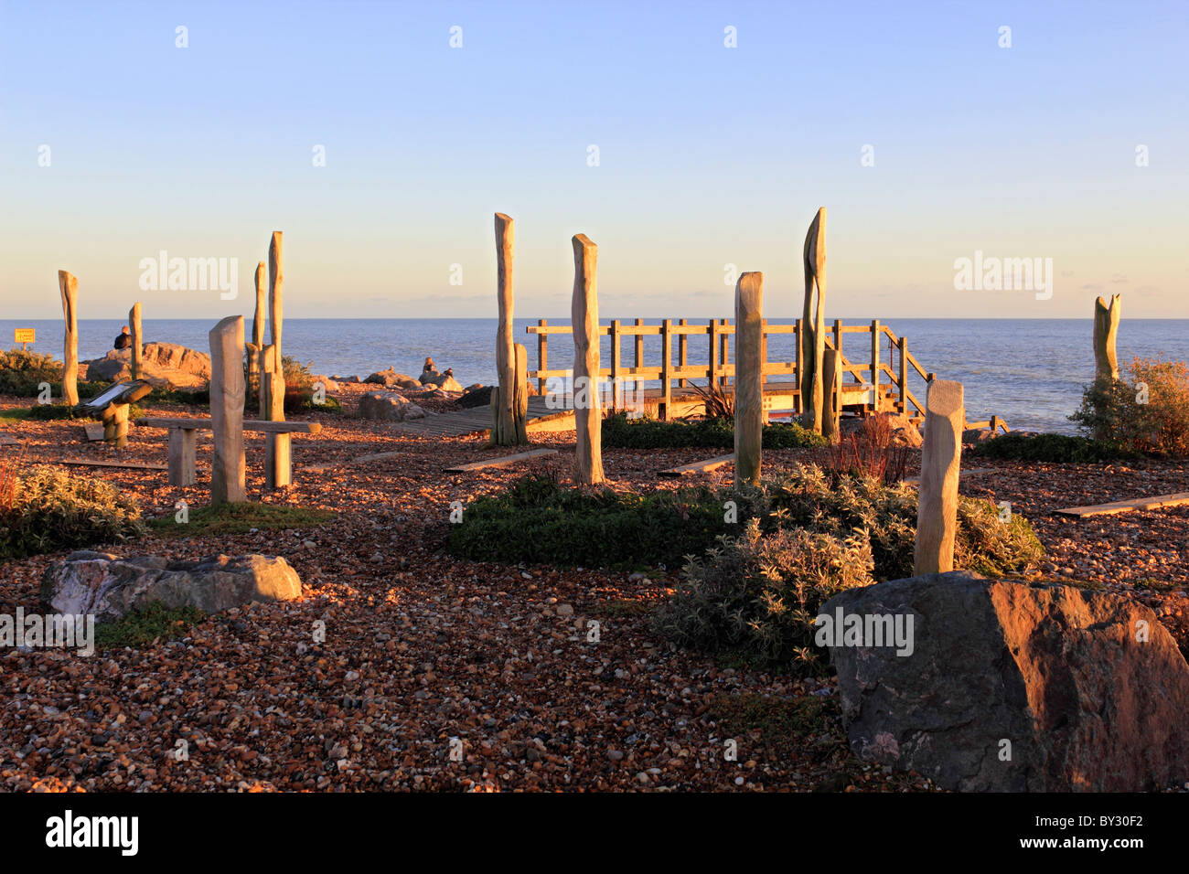 Coucher du soleil à Worthing Beach, West Sussex, Angleterre, Royaume-Uni. Banque D'Images