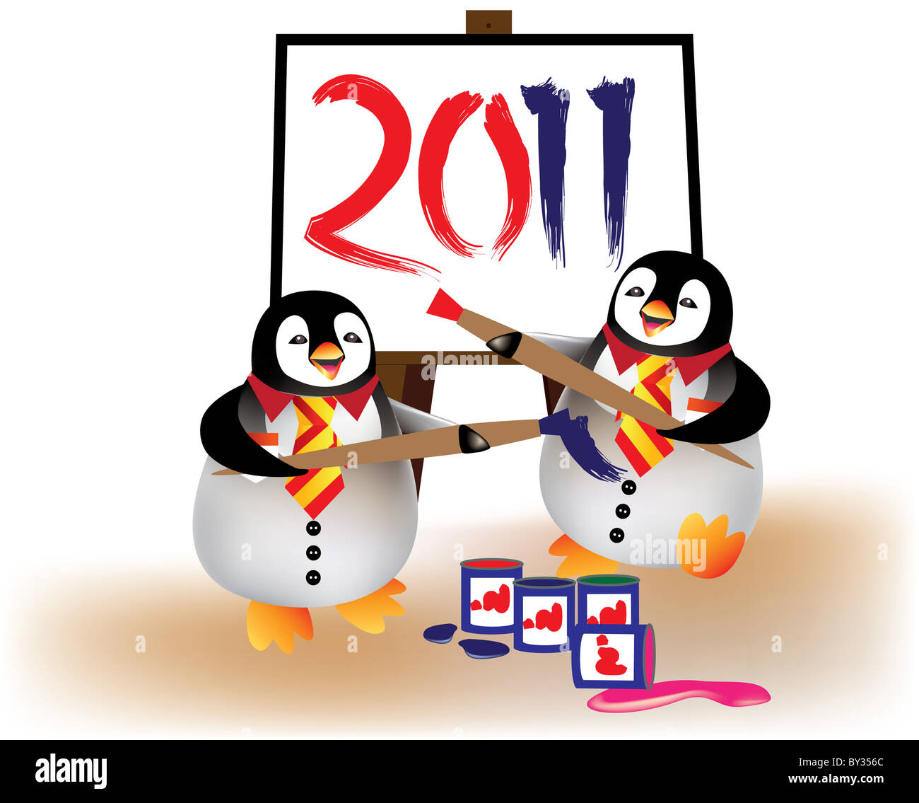 L'année 2011 peinture Pingouins Banque D'Images