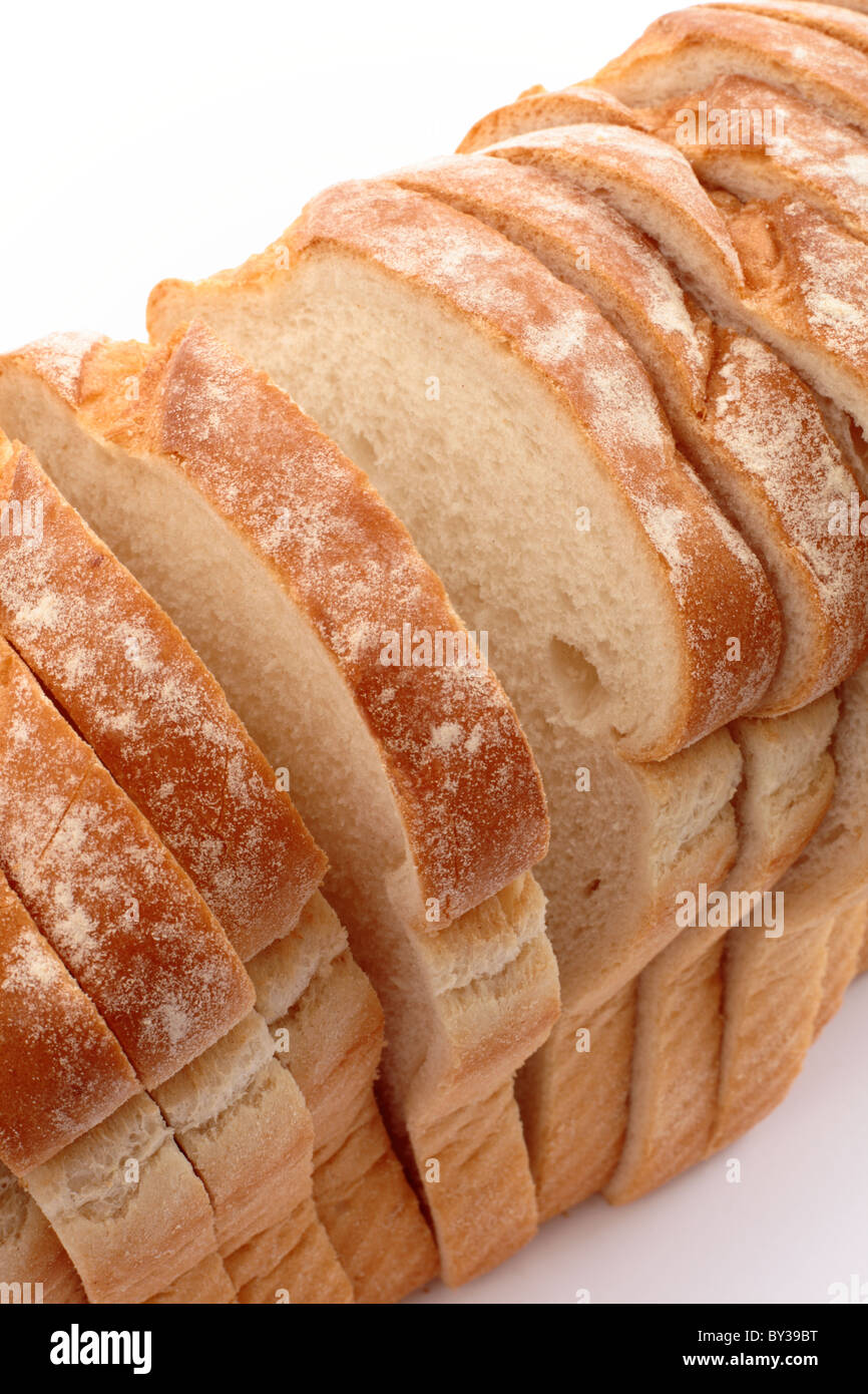 Tranches de pain blanc à un pain d'en haut Banque D'Images
