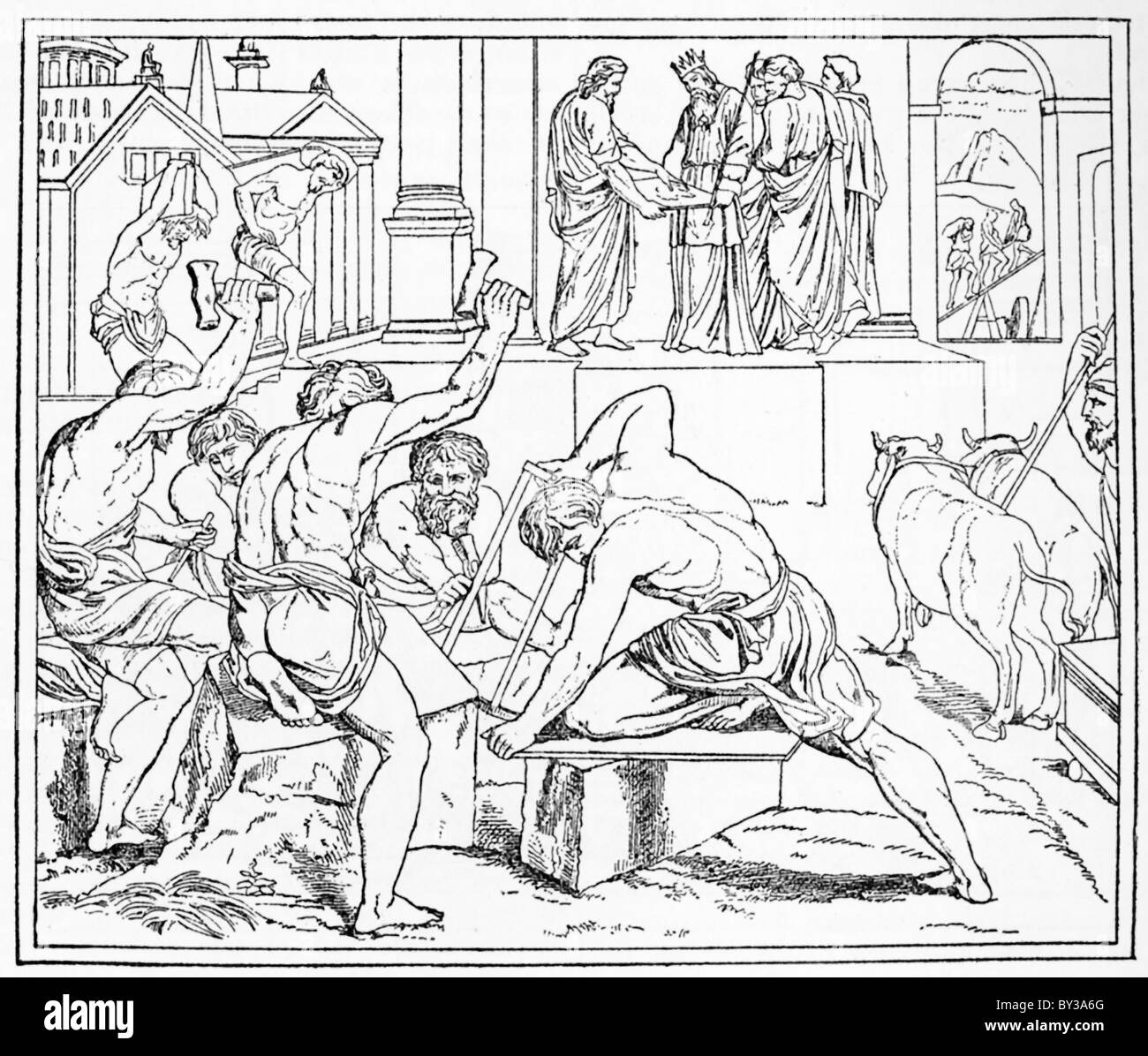 Entre 1518 et 1519, le peintre italien Raphaël peint maître 'La construction du Temple' (en photo ici). Banque D'Images