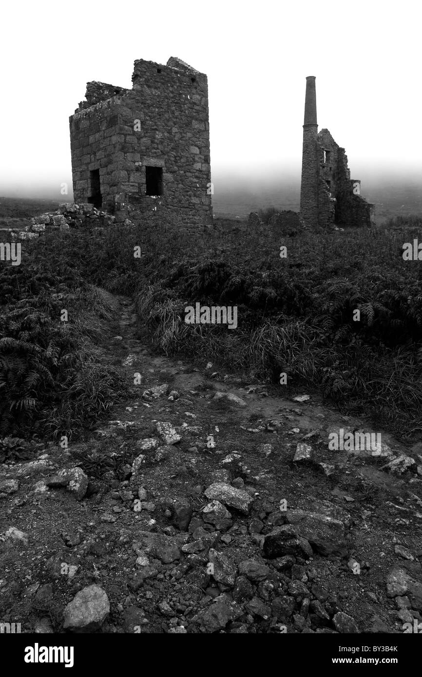 Les ruines d'une ancienne mine d'étain sur une lande à Cornwall Banque D'Images