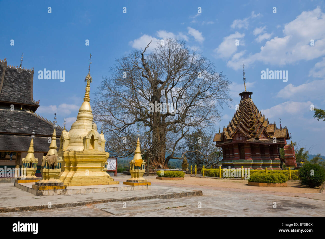 Stupa doré et pavillon octogonal Jingzhen près de Menghai, Yunnan, Xishuangbanna, République populaire de Chine. JMH4213 Banque D'Images