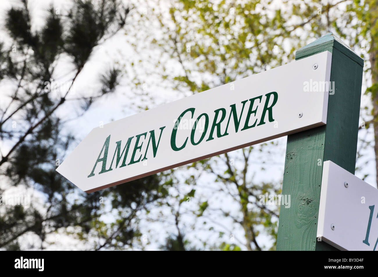 'Amen Corner', signe à la Masters Golf Tournament à Augusta (Géorgie). Banque D'Images