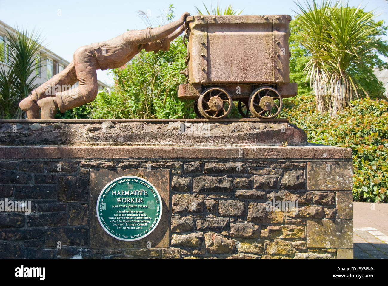 Statue d'un mineur, l'Hématite', 'travailleur Egremont, Parc National de Lake District, Cumbria, England, UK Banque D'Images