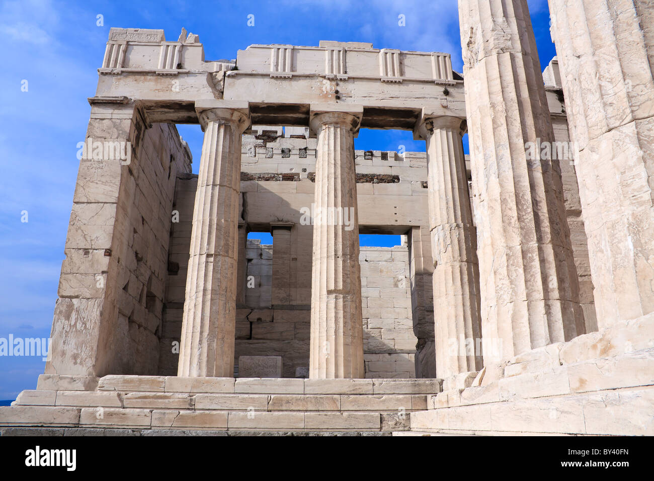 Le Parthénon d'Athènes détail sur la colline de l'Acropole en Grèce Banque D'Images