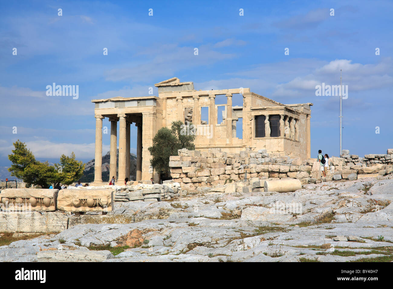 L'Erechtheum sur la colline de l'acropole d'Athènes Banque D'Images