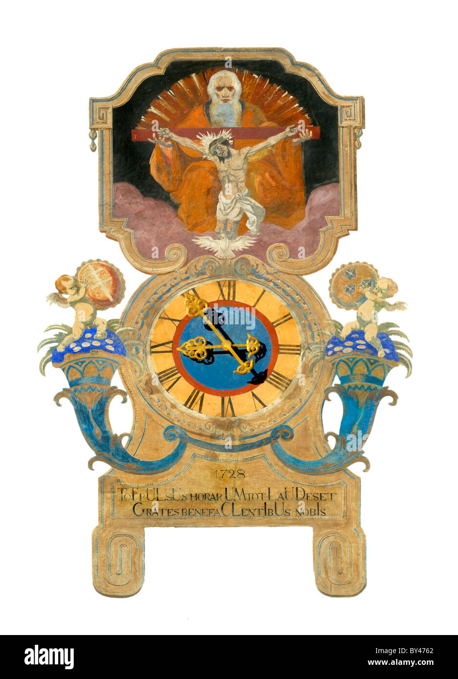 Landshut, Bavière, Allemagne. Réveil sur façade peinte de l'immeuble sur l'Altstadt, la rue principale (découpe) Banque D'Images