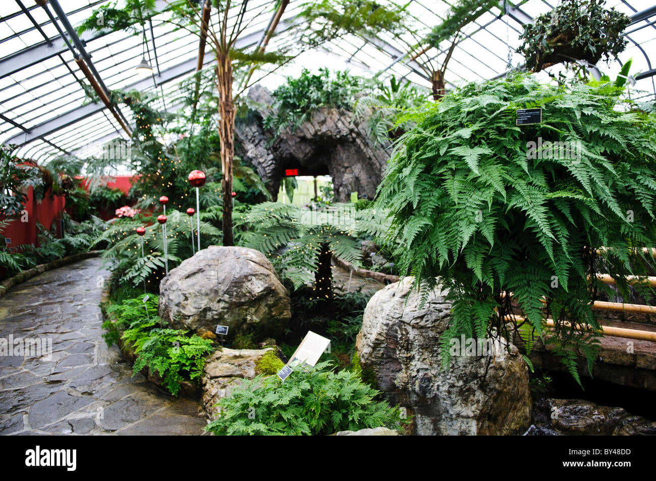 Montréal, Canada - à l'intérieur Le Jardin botanique de Montréal, un des plus grands jardins botaniques d'intérieur doté d'une gamme d'environnements d'orchidées d'épices aux cactus. Banque D'Images