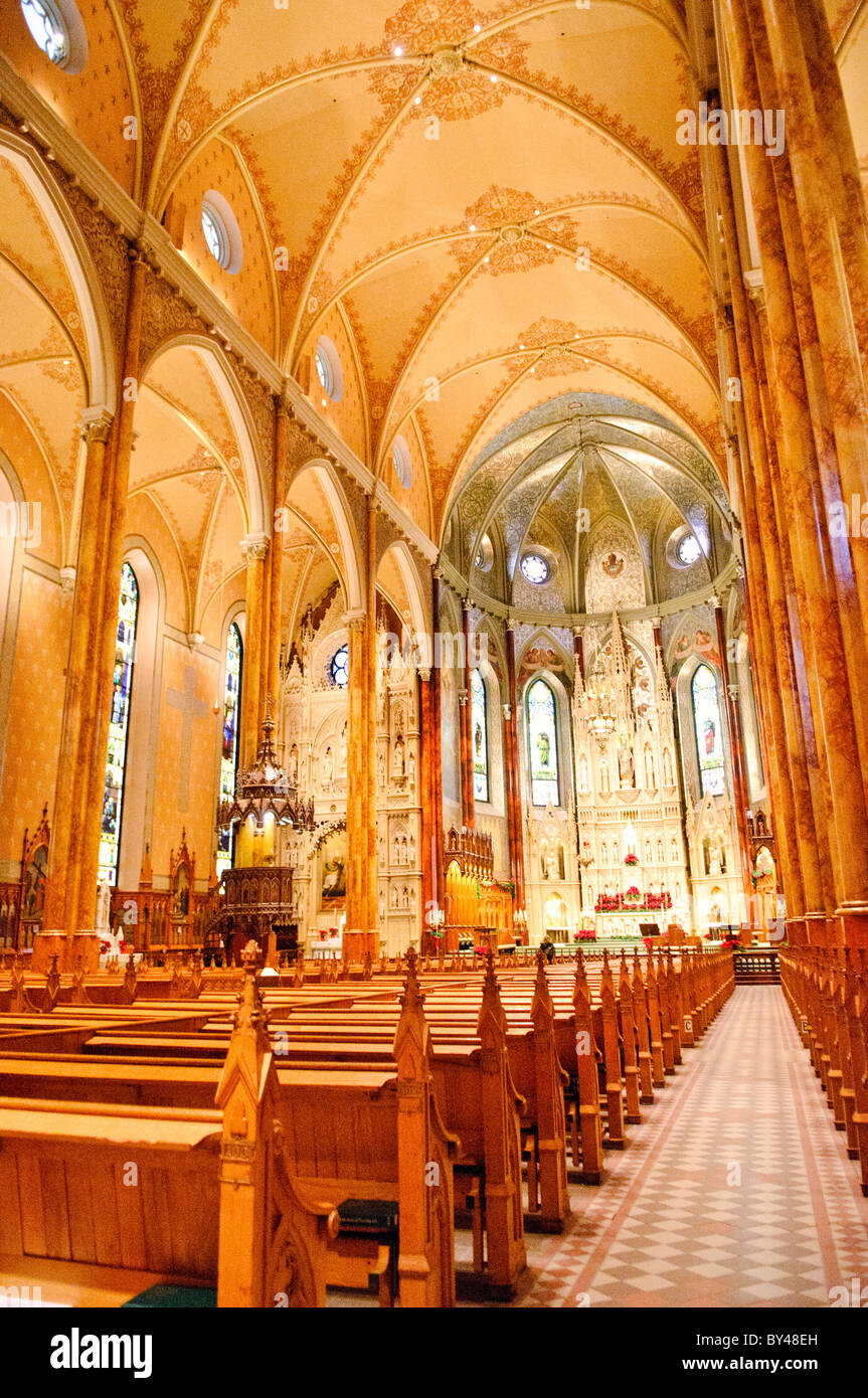 Montréal, Canada - Montreal's Saint Patrick's Basilica. Construite par les missionnaires français en 1947 pour la population irlandaise catholique de la ville, il présente une impressionnante et une utilisation du bois à l'interne. Banque D'Images