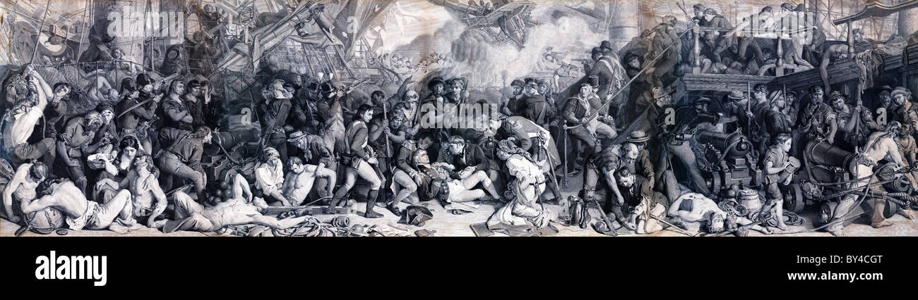 Le décès de Nelson, superbe gravure de l'époque victorienne 1864 fresque épique dans le Palais de Westminster par Daniel Maclise Banque D'Images