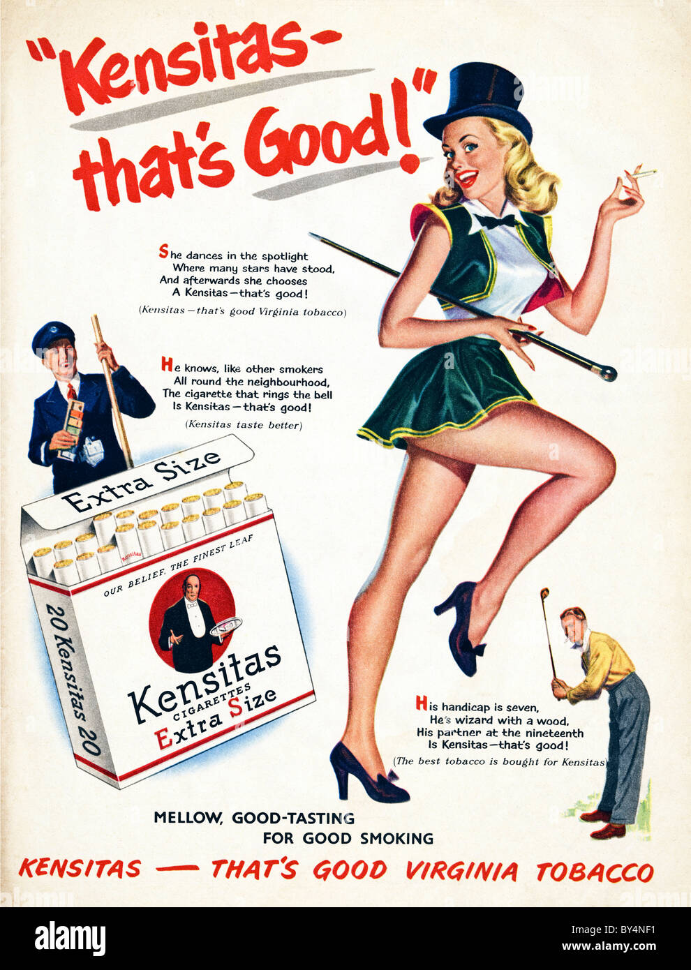 1950 pleine page couleur de publicité pour cigarettes Kensitas Banque D'Images