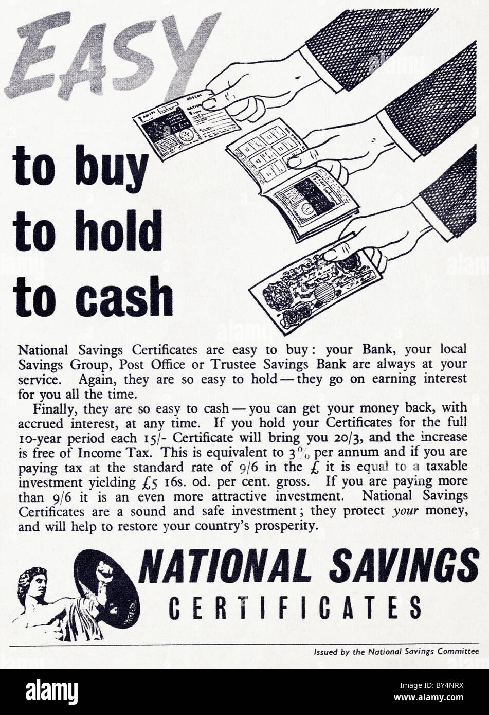 1950 publicité pour les certificats d'épargne nationale Banque D'Images