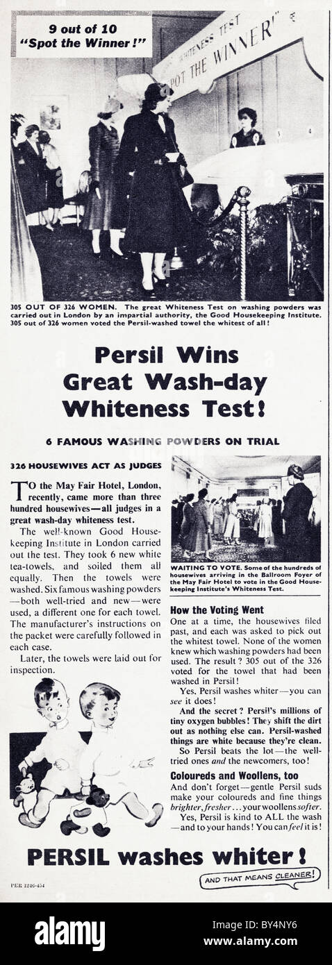1950 Publicité pour Persil Poudre de savon pour laver les vêtements Banque D'Images