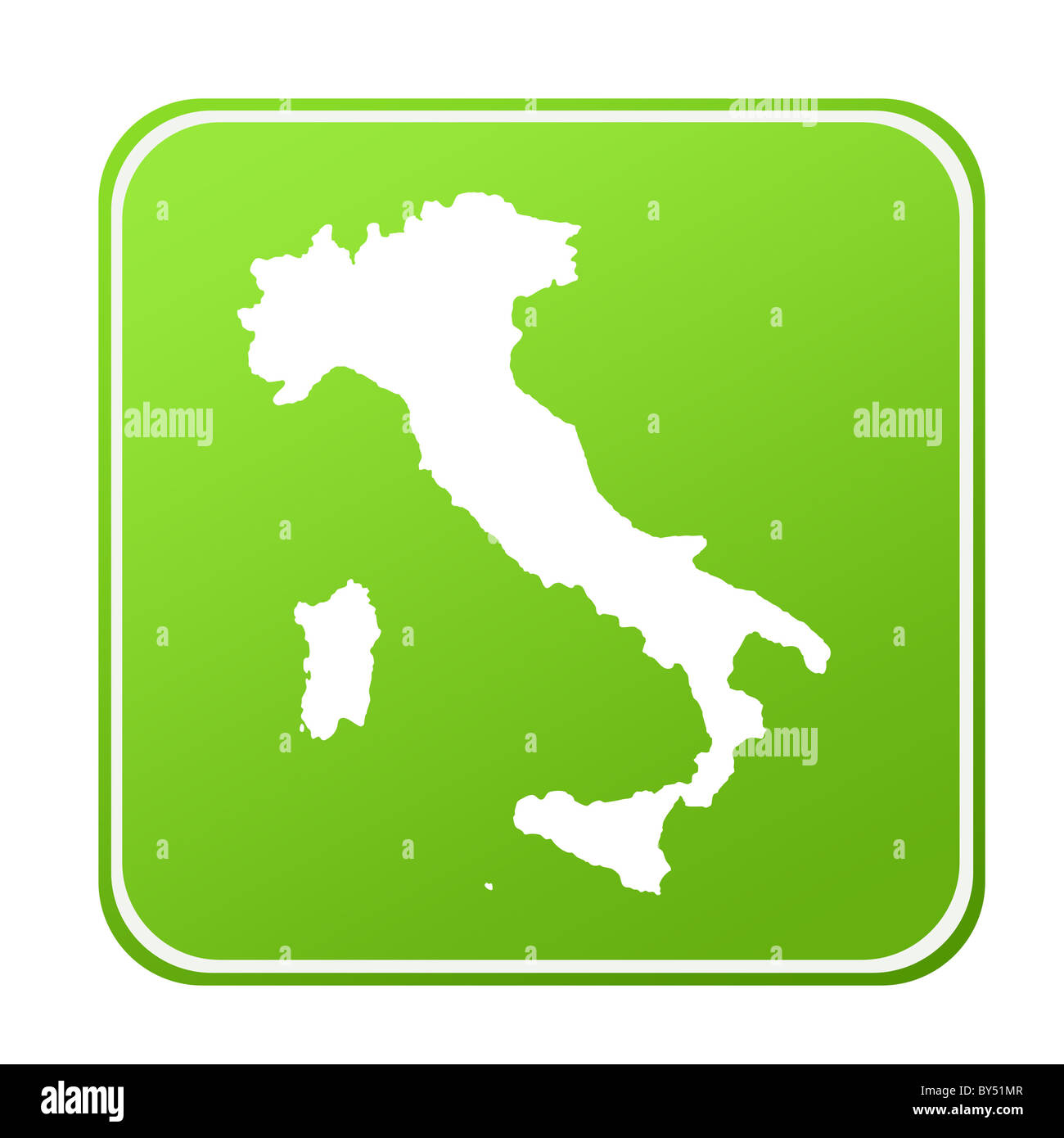 La silhouette du site de l'Italie sur vert bouton Eco, isolé sur fond blanc. Banque D'Images