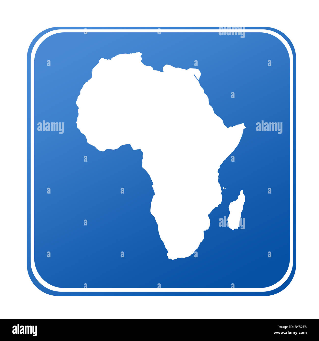 Carte de l'Afrique sur le bouton bleu ; isolé sur fond blanc. Banque D'Images