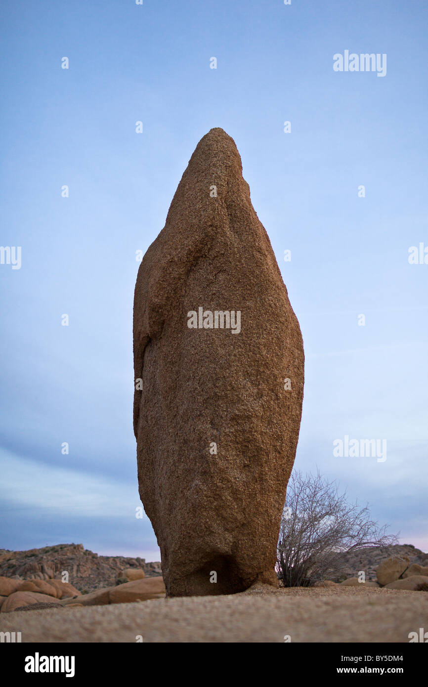 Grand monolithe de granit au crépuscule dans le Jumbo Rocks camping. Joshua Tree National Park, Californie, USA. Banque D'Images