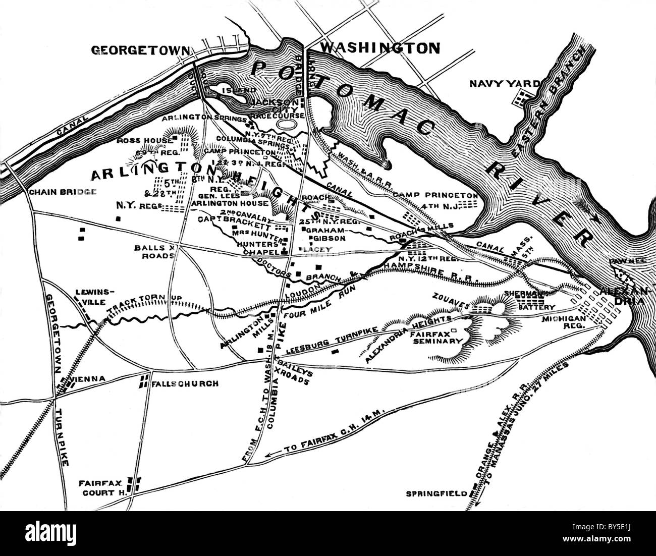 Cette carte, copié d'un publiée au début de juin 1861 montre la position de la National/les troupes de l'Union au début de juin. Banque D'Images