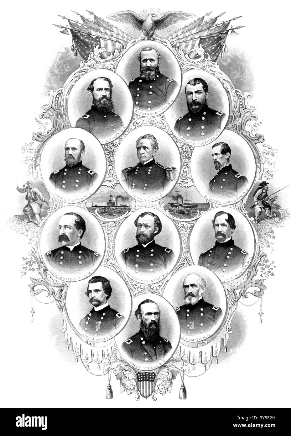 Douze généraux de l'Union sont représentés dans cette gravure de 1866. Banque D'Images