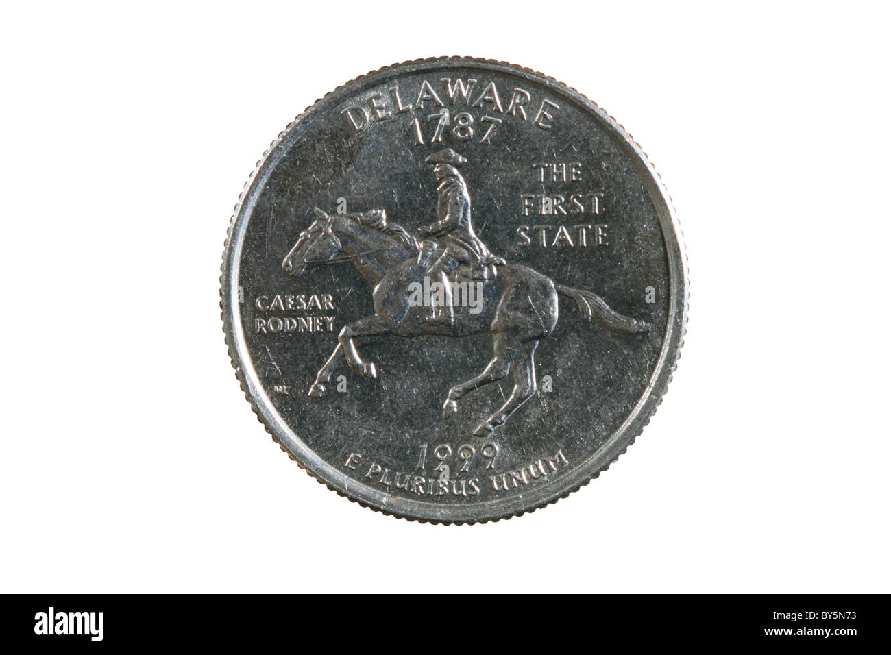 Delaware state trimestre coin isolé sur fond blanc Banque D'Images