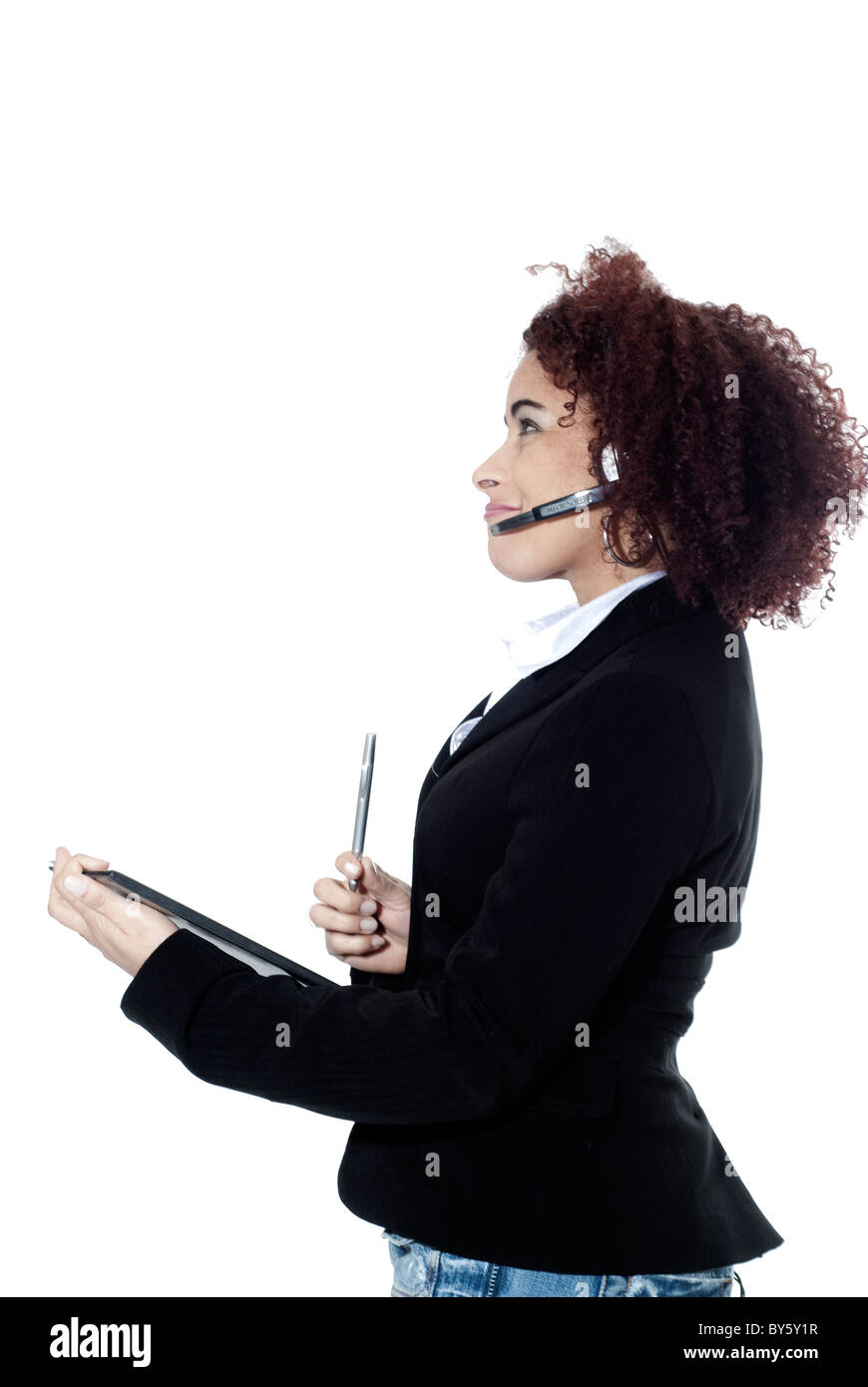 Photographie verticale de Brazilian Woman with headphones Banque D'Images