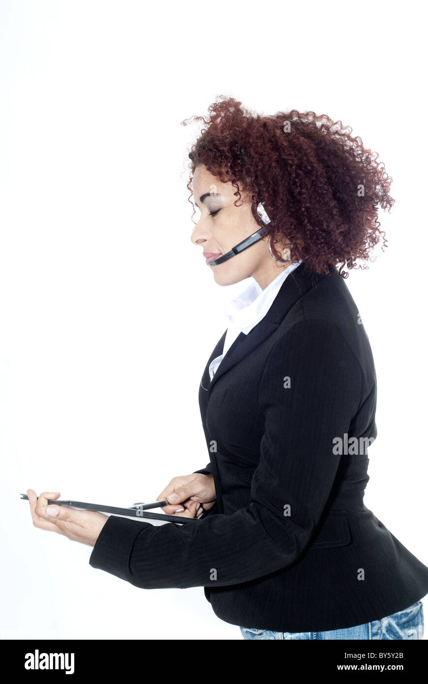 Photographie verticale de Brazilian Woman with headphones Banque D'Images