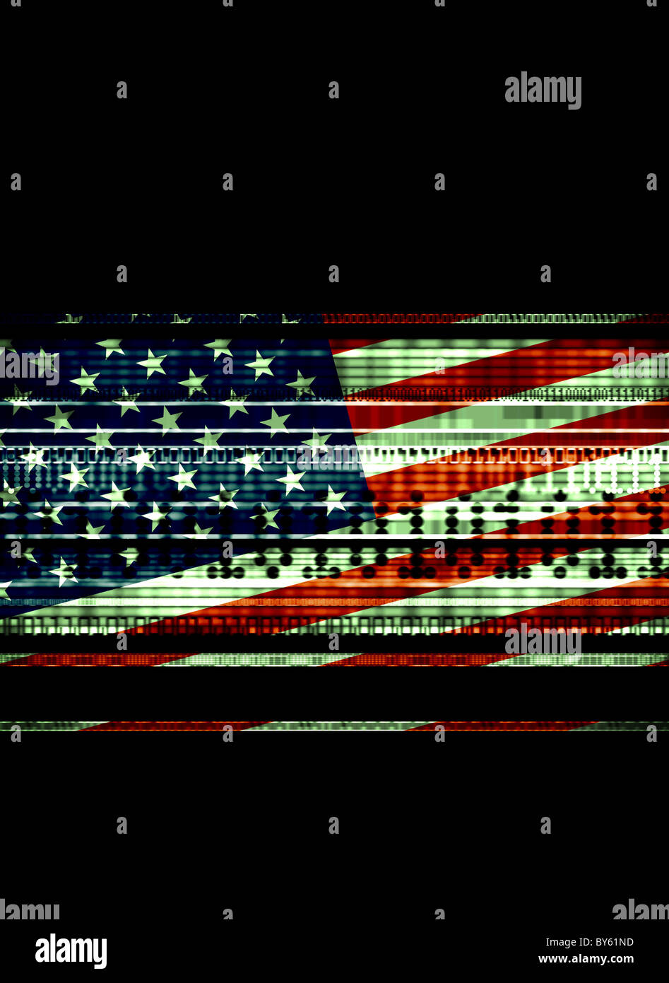 Drapeau américain avec l'utilisation des données illustrant les flux de données, la sécurité nationale, le terrorisme Banque D'Images