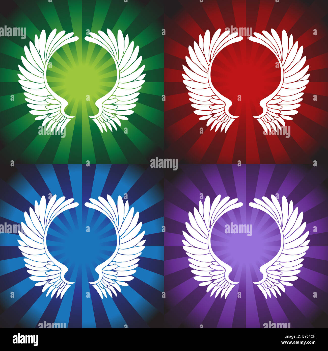 Jeu de 4 fonds de couleur avec des ailes. Banque D'Images