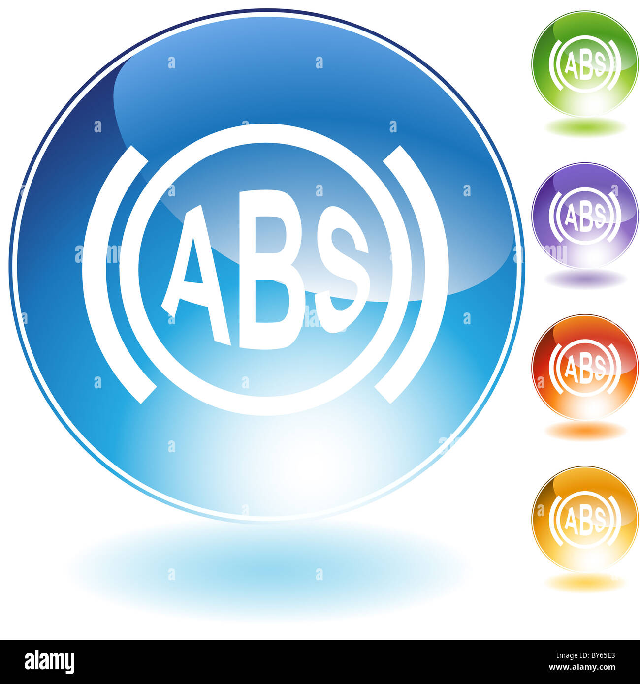 Système de freinage avec antiblocage icône cristal isolé sur un fond blanc. Banque D'Images