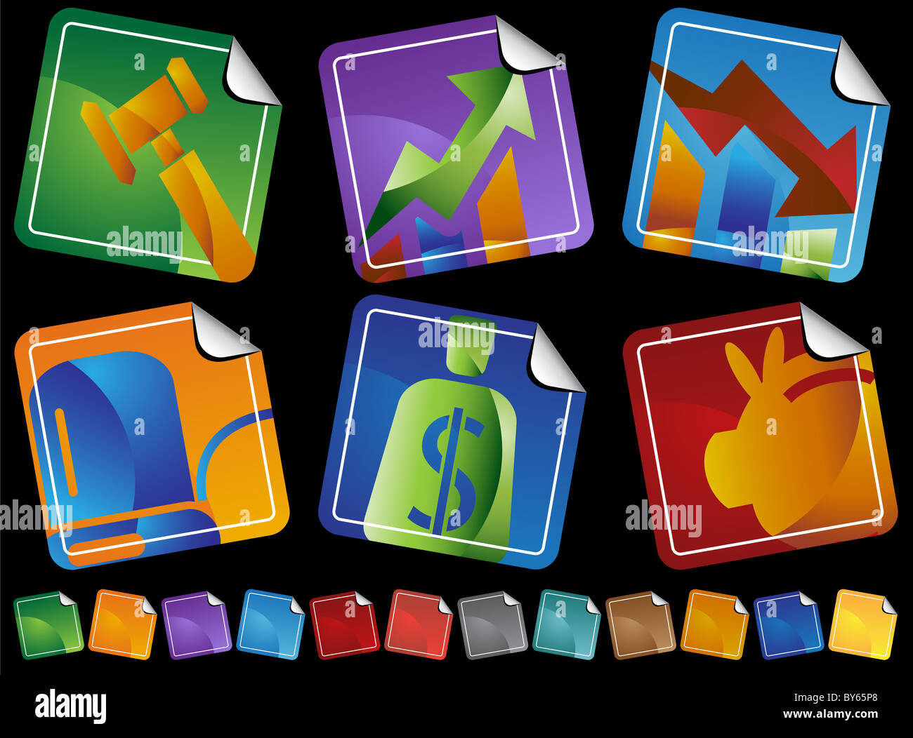 Ensemble de 6 autocollants bancaire avec des couleurs multiples Banque D'Images Ensemble de 6 autocollants bancaire avec des couleurs multiples Banque D'Images