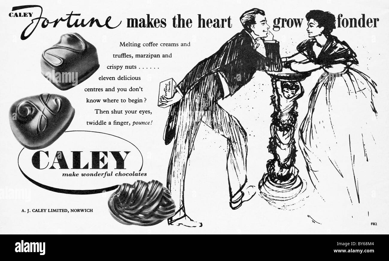 1950 Annonce dans mesdames magazine pour Caley chocolats de Norwich Banque D'Images