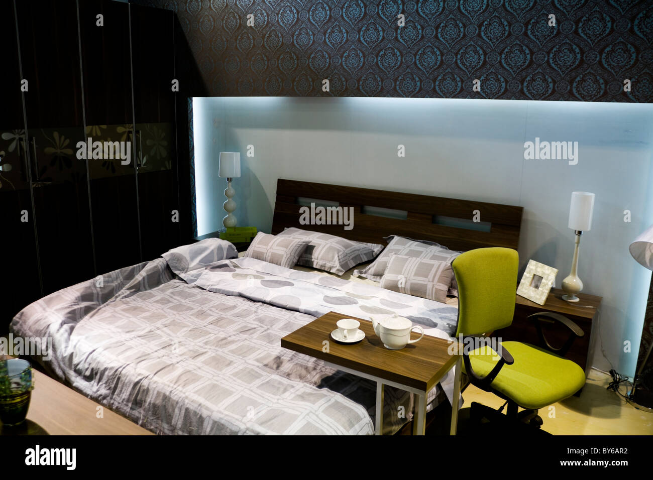 L'intérieur de luxe de chambre à coucher moderne chic Banque D'Images