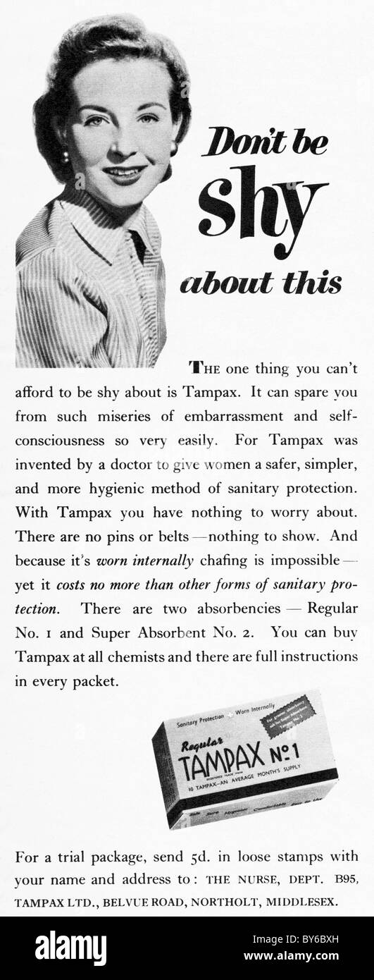 1950 Annonce dans mesdames magazine pour Tampax Banque D'Images
