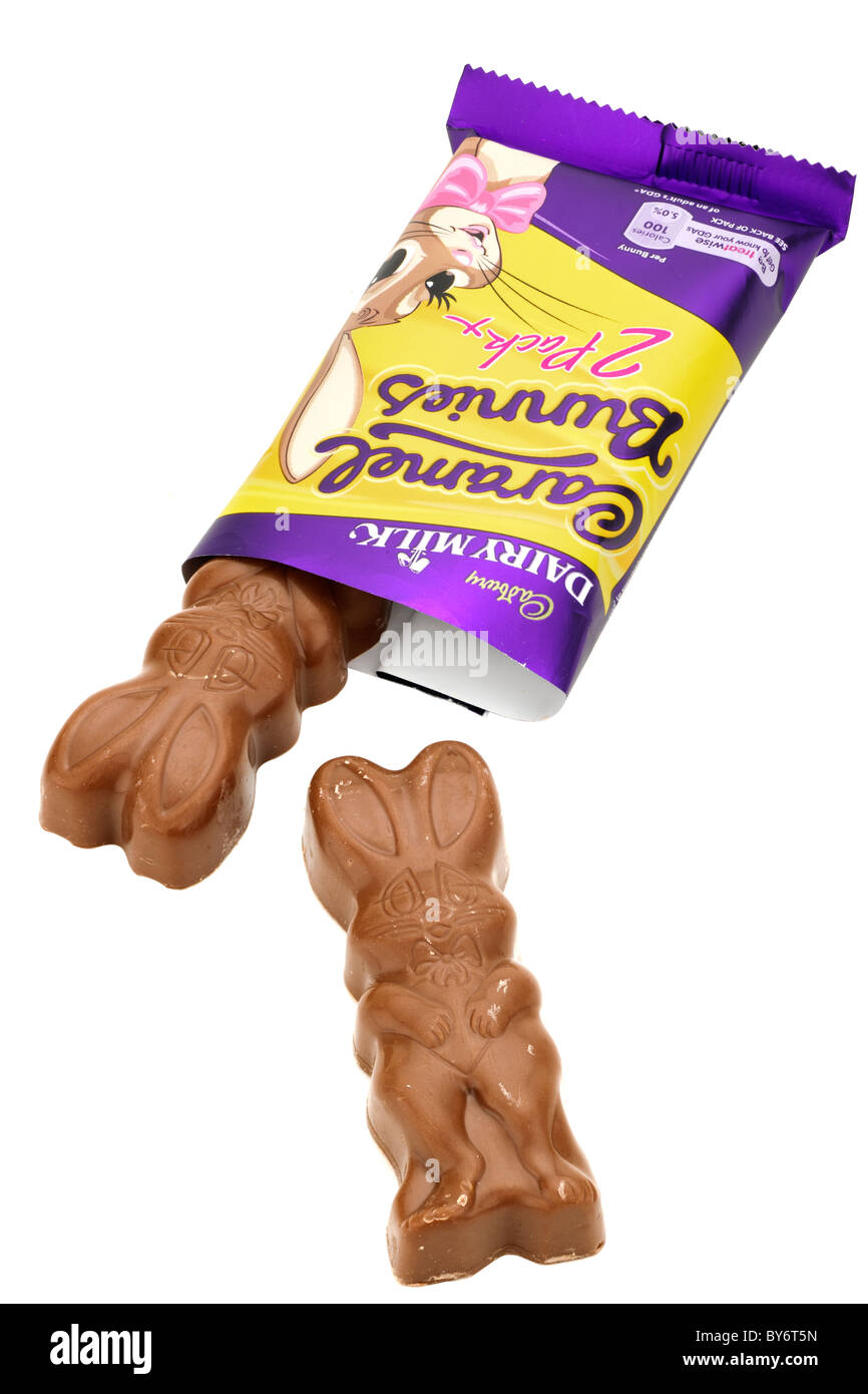 Deux lapins caramel lait Cadbury Banque D'Images