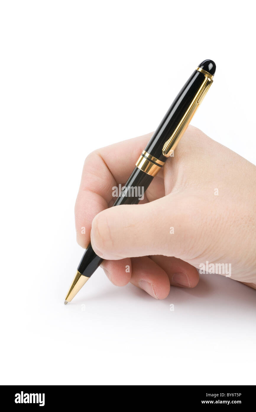Main tenant un stylo, écrit le document Photo Stock - Alamy