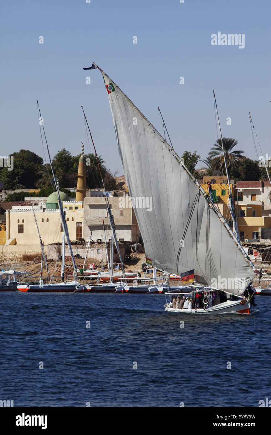 Felouque en face de l'île Eléphantine, Assouan, Egypte, Afrique du Sud Banque D'Images