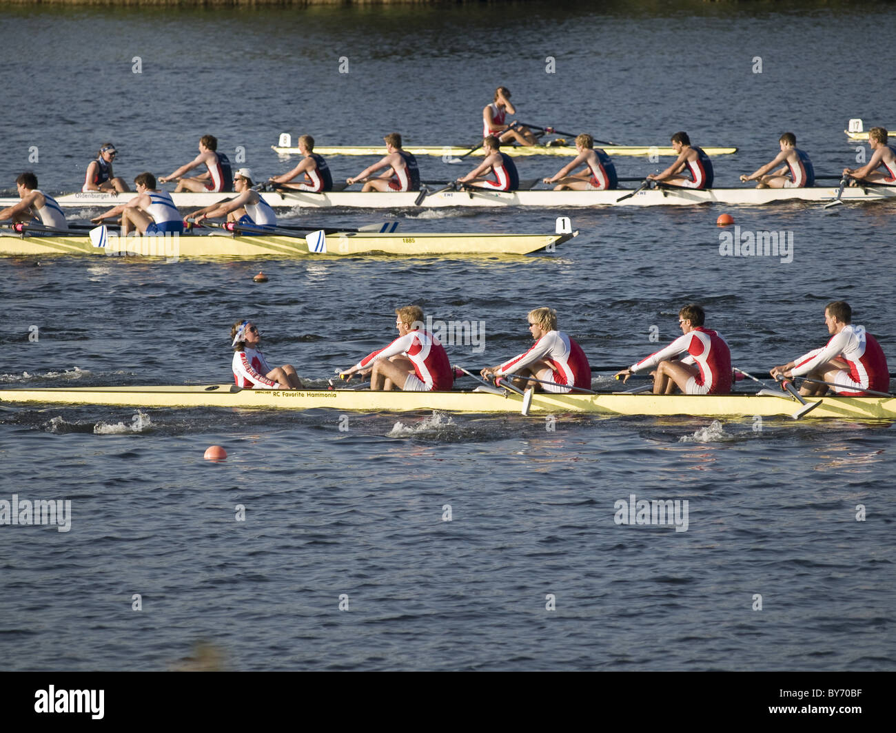 Aviron sur la rivière Dove Elbe, Hambourg, Allemagne Banque D'Images