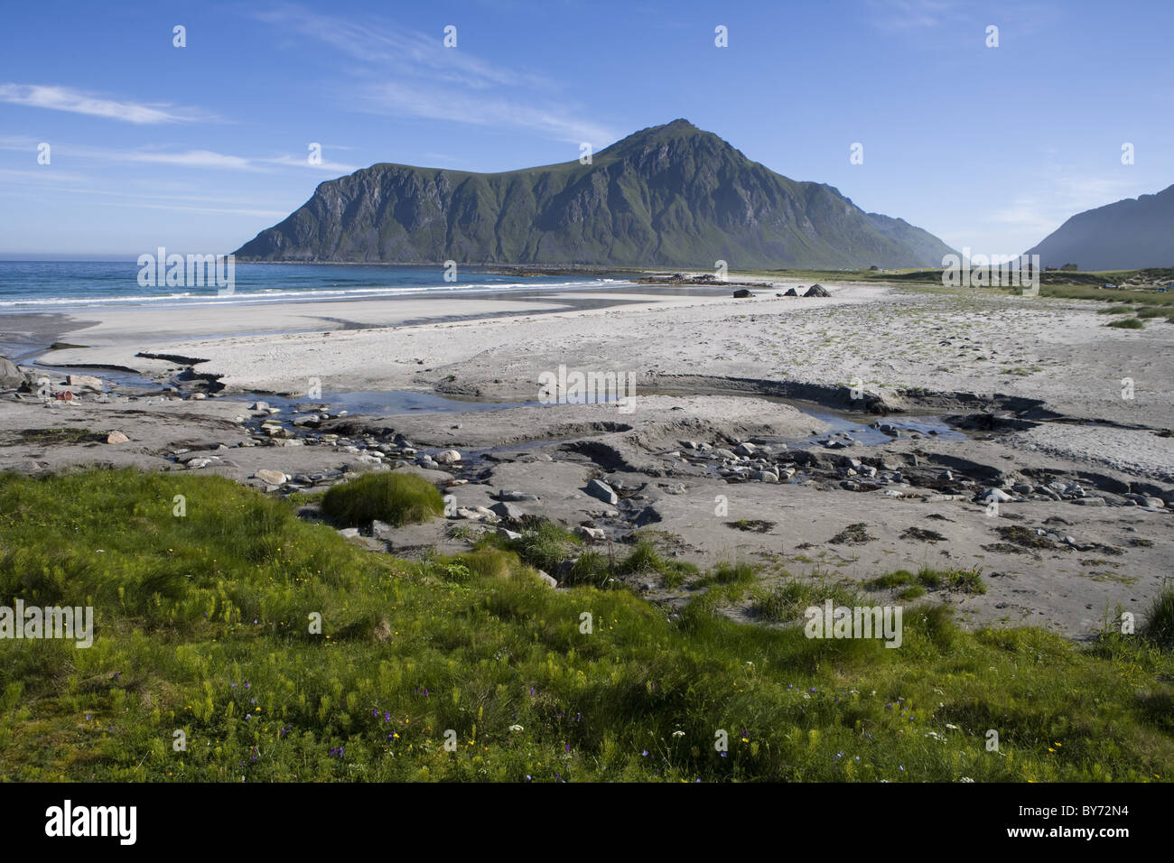 Skadsanden Beach, près de Flakstad, Flakstadoy, Lofoten, Nordland, Norvège, Europe Banque D'Images