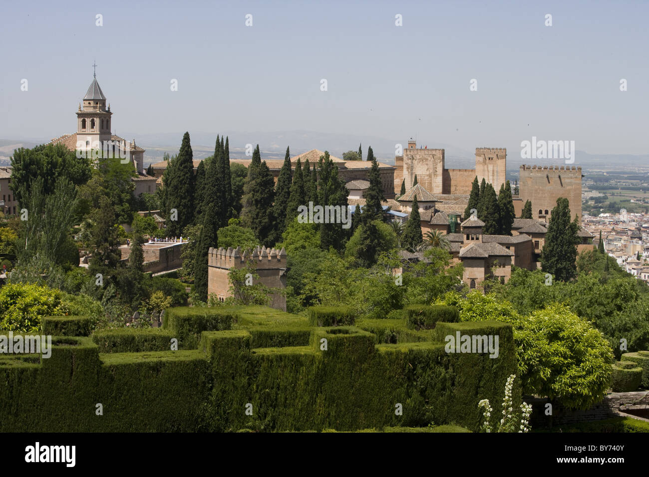 Jardins de l'Alhambra à la lumière du soleil, Grenade, Andalousie, Espagne, Europe Banque D'Images