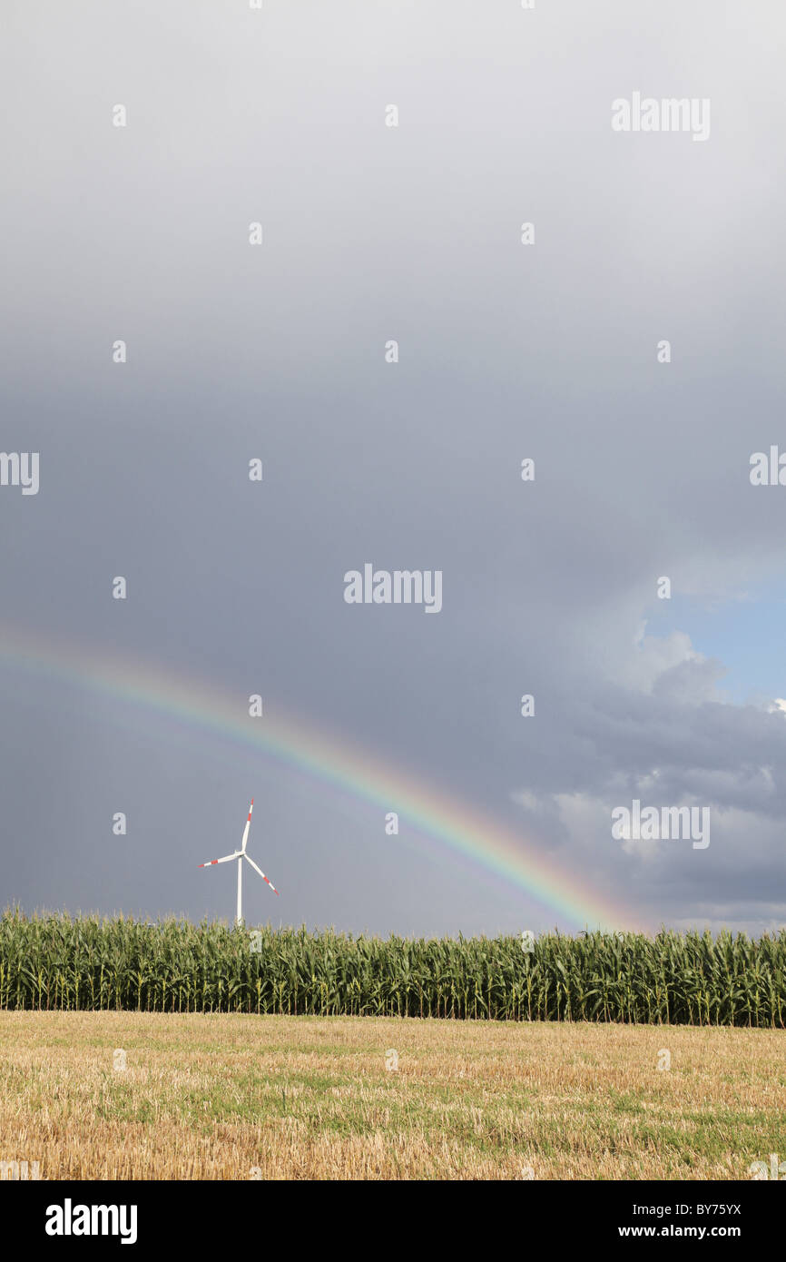 Éolienne, Biebelried, Basse Franconie, Bavière, Allemagne Banque D'Images