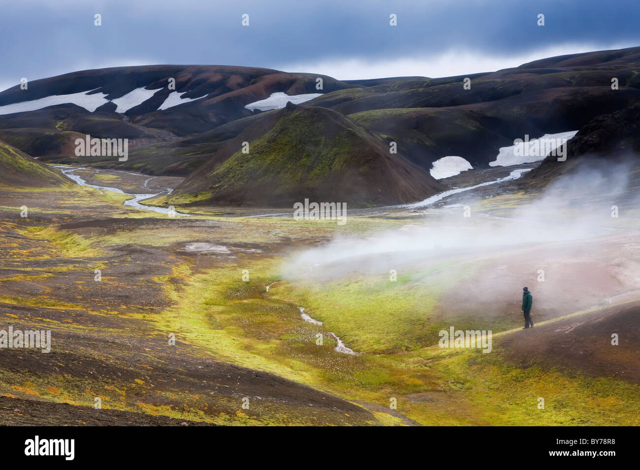 Les Cheminées à vapeur, Rhiolite Montagnes, Landmannalaugar, Islande Banque D'Images