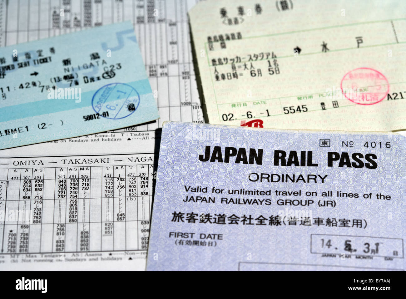 Japan Rail Pass ticket tickets individuels et jr calendrier Banque D'Images