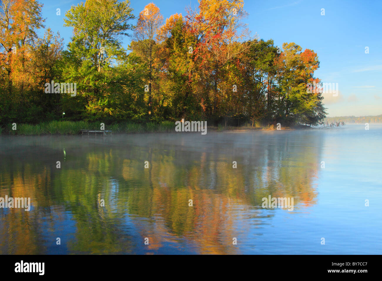 Brume matinale sur le lac, Lake Guntersville Guntersville State Resort Park, Alabama, USA Banque D'Images