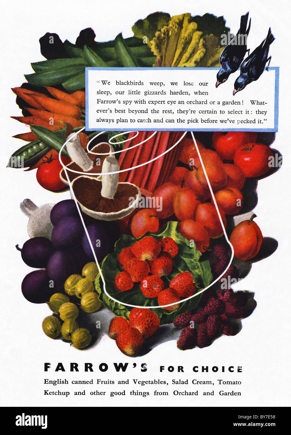 1940 publicité pour la naissance-fruits et légumes en conserve dans son magazine économique Banque D'Images