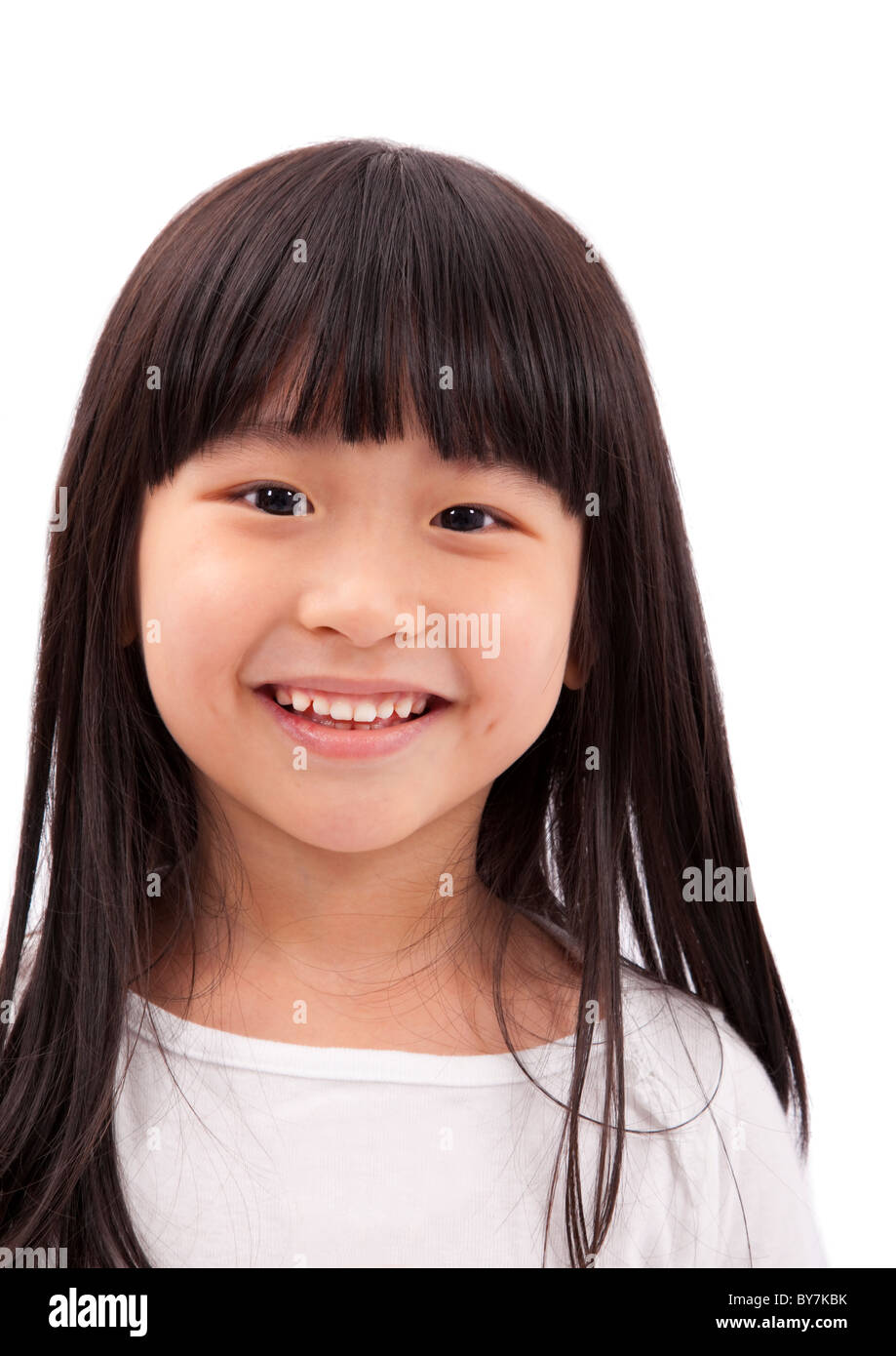 Close-up portrait of Asian petite fille sur fond blanc Banque D'Images