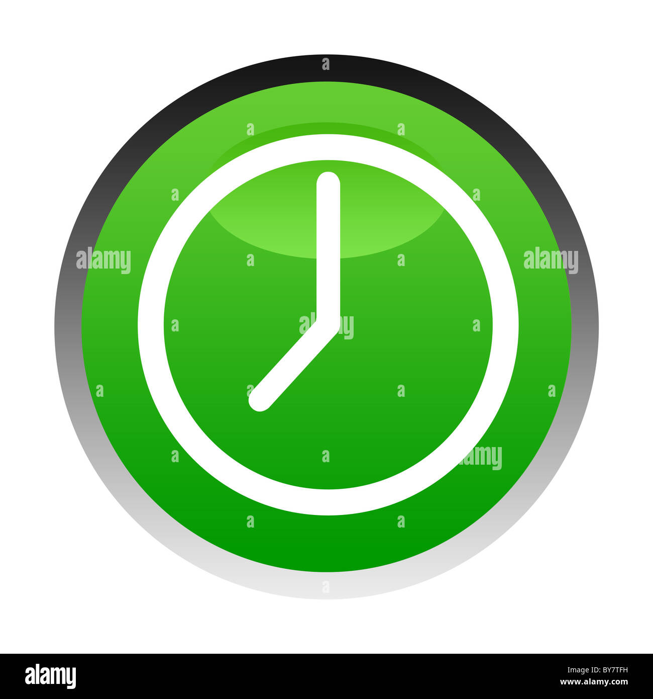 Illustration de l'horloge temps vert ou bouton isolé sur fond blanc. Banque D'Images