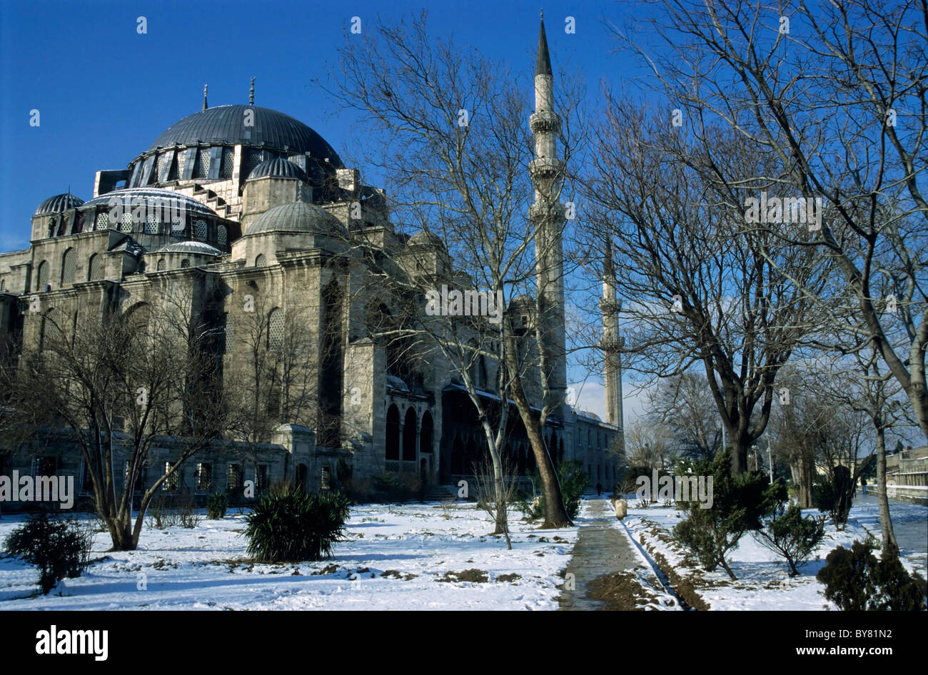 Minarets et toit dôme de la Mosquée de Suleymaniye, une mosquée impériale ottomane à Istanbul, Turquie. Banque D'Images