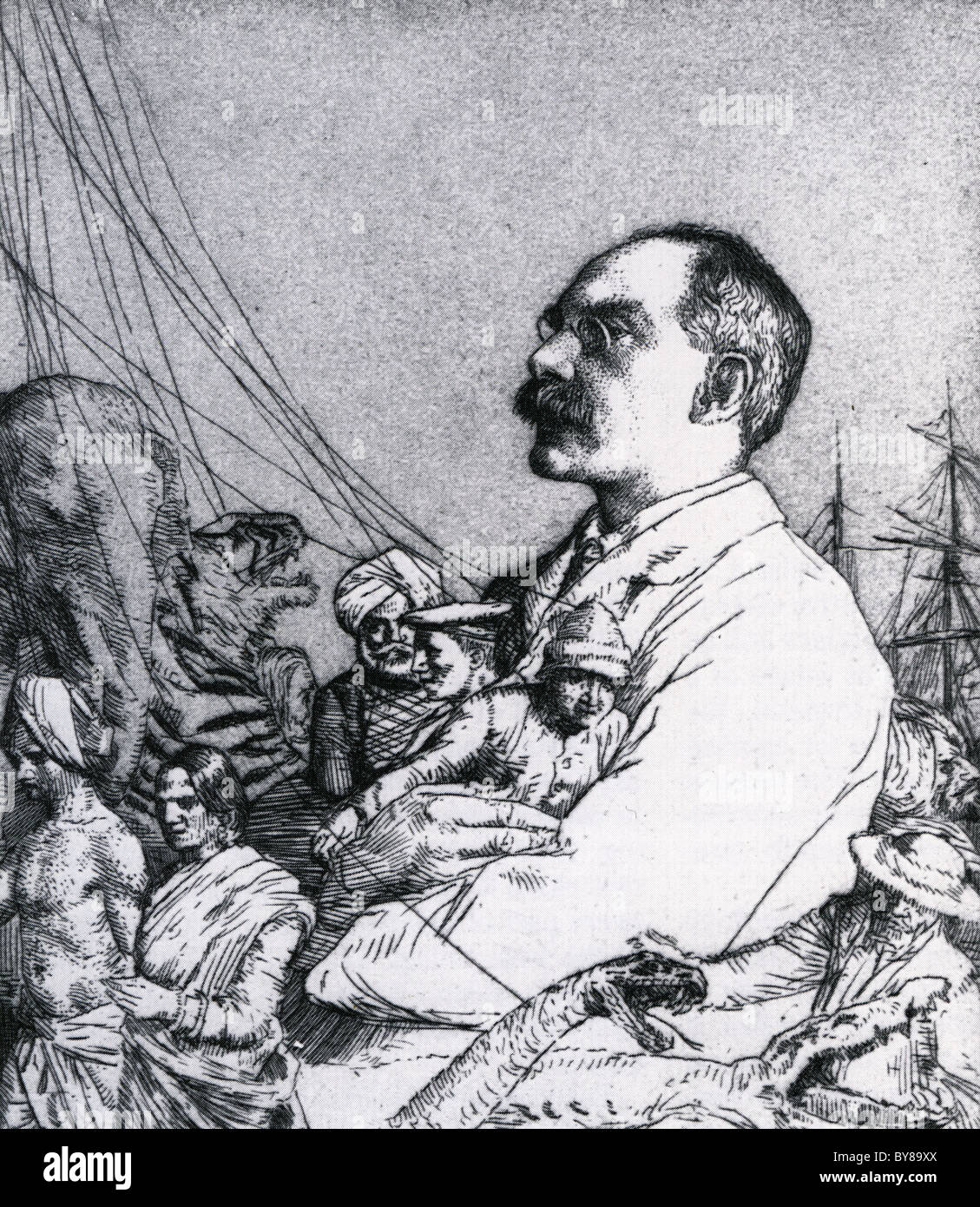 RUDYARD KIPLING (1865-1936) dessiné par William Strang en frontispice de l'édition 1901 de ses nouvelles Banque D'Images